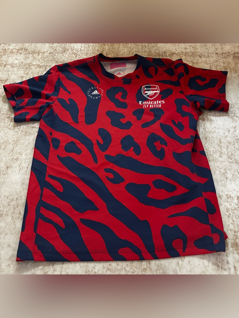 Arsenal FC x Stella McCartney Adidas Red Animal Print Soccer Tee Shirt Unisex S